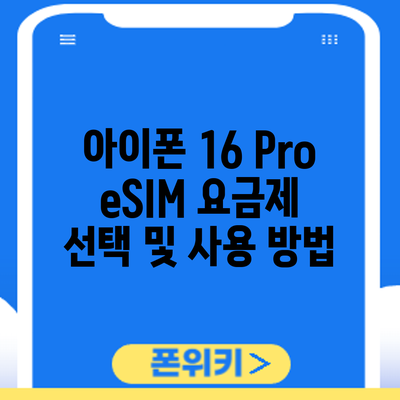 아이폰 16 Pro eSIM 요금제 선택 및 사용 방법