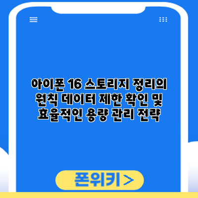 아이폰 16 스토리지 정리의 원칙: 데이터 제한 확인 및 효율적인 용량 관리 전략